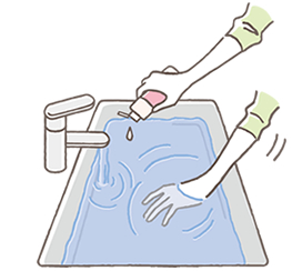 水かぬるま湯（20〜40℃）を張った洗面器にコンディショナーを適量いれてよく泡立てます